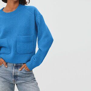 EVERLANE Belgian Waffle Pocket Pullover Sweater Recycled Cashmere Blue, Size L